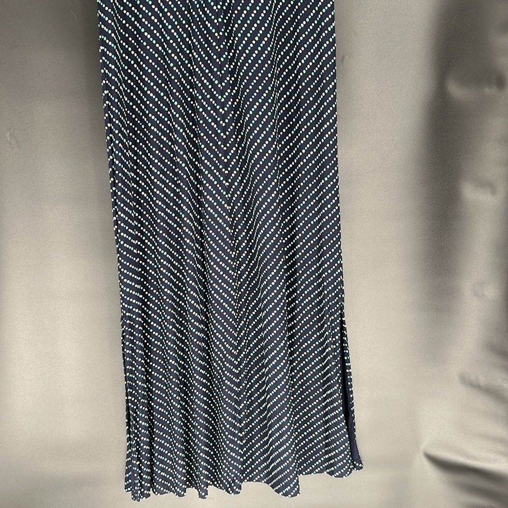 Lands' End Navy Sleeveless Chevron Dot Maxi Dress with Teal and White Dots - Picture 4 of 7